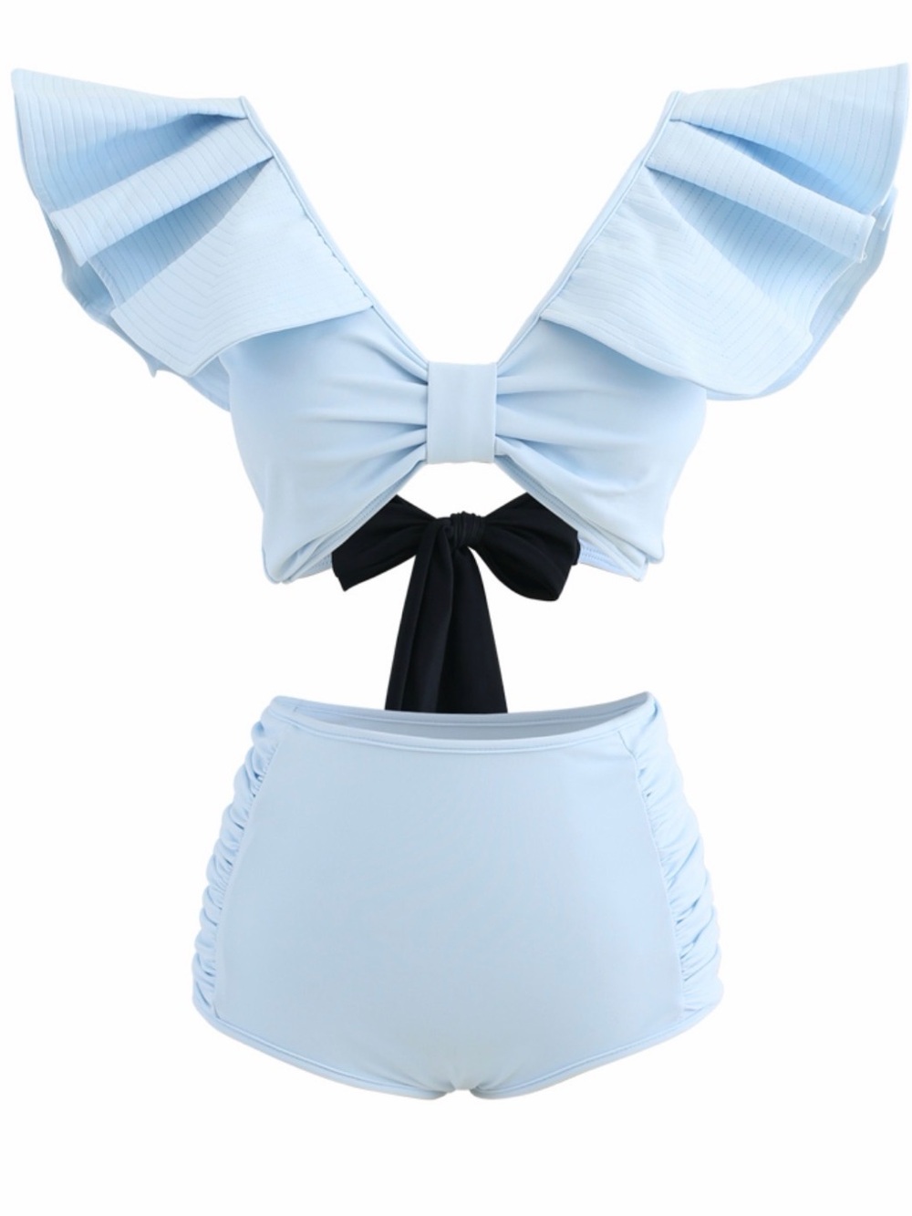 Chicwish Ruffle High Waisted Bikini Set Blue Medium